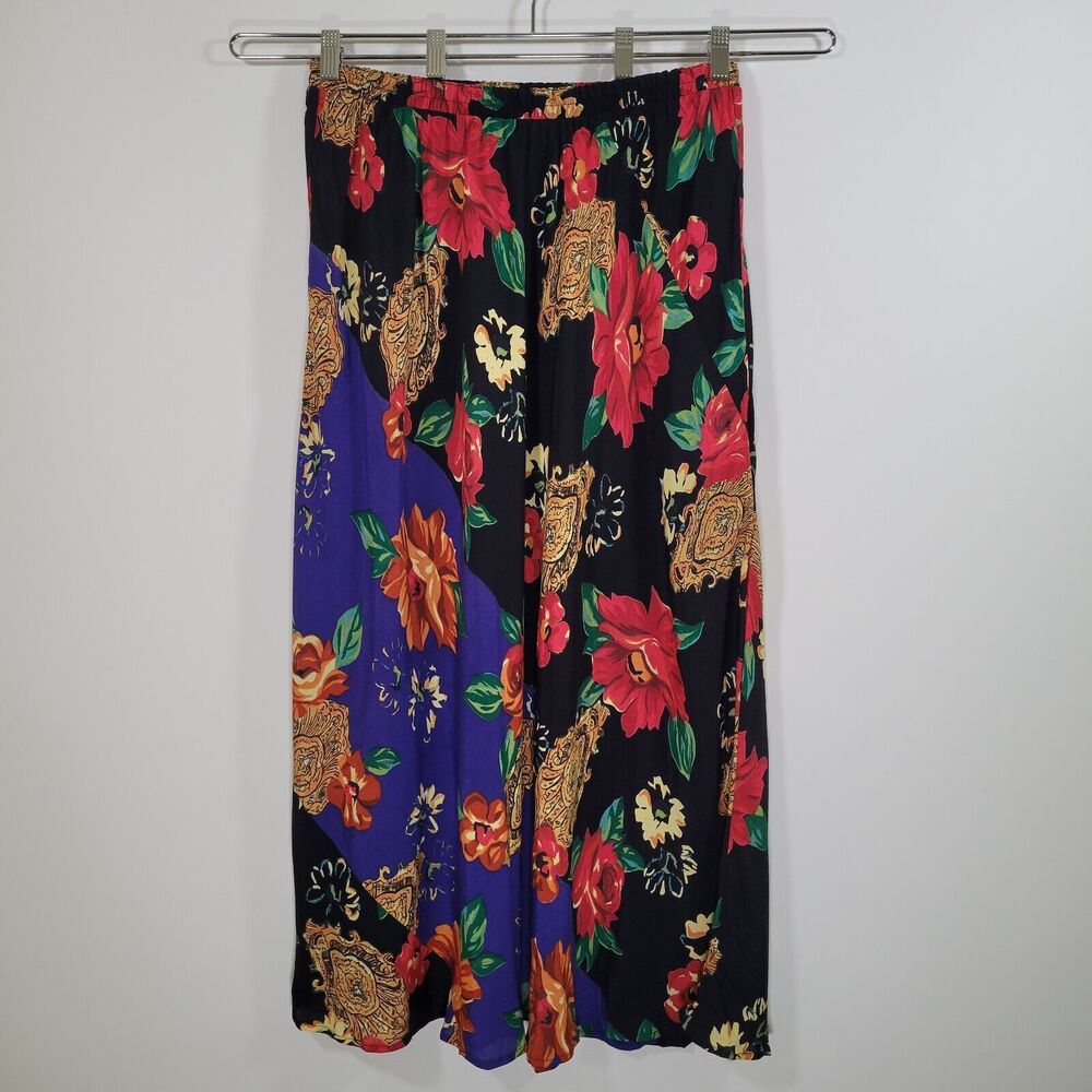 Vtg CAROLE LITTLE Floral Medallion Print Maxi Skirt Size 14 Crepe Pull On 90s XL - Picture 1 of 8